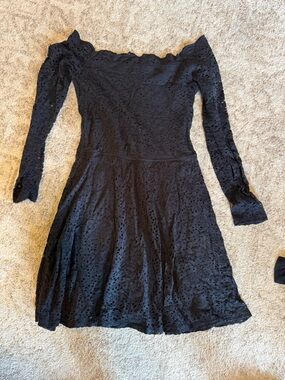 Y2K Hollister Black Lace Off-Shoulder Long-Sleeve Dress